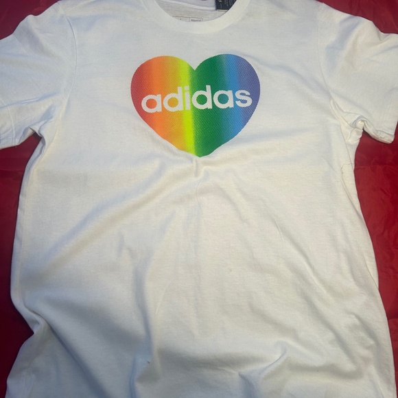 NWT Adidas Pride Multi-Colored Heart Graphic White T-shirt - Picture 2 of 6